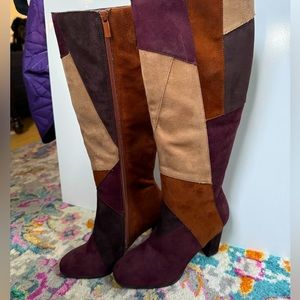 Patchwork Knee High Boots